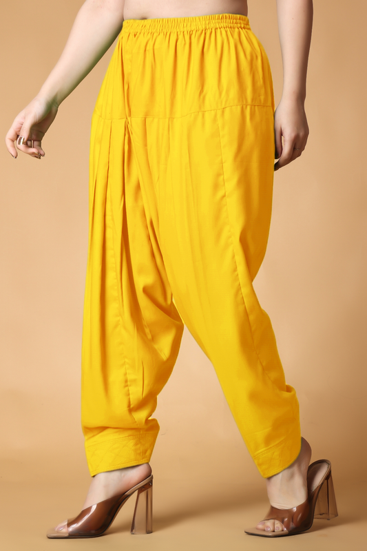 Yellow Pleated Rayon Salwar