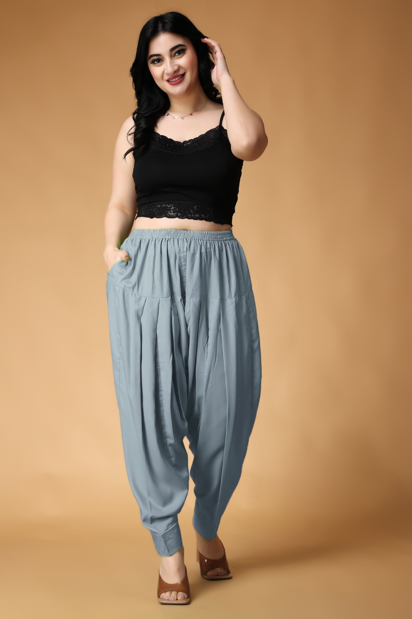 Light Grey Pleated Rayon Salwar