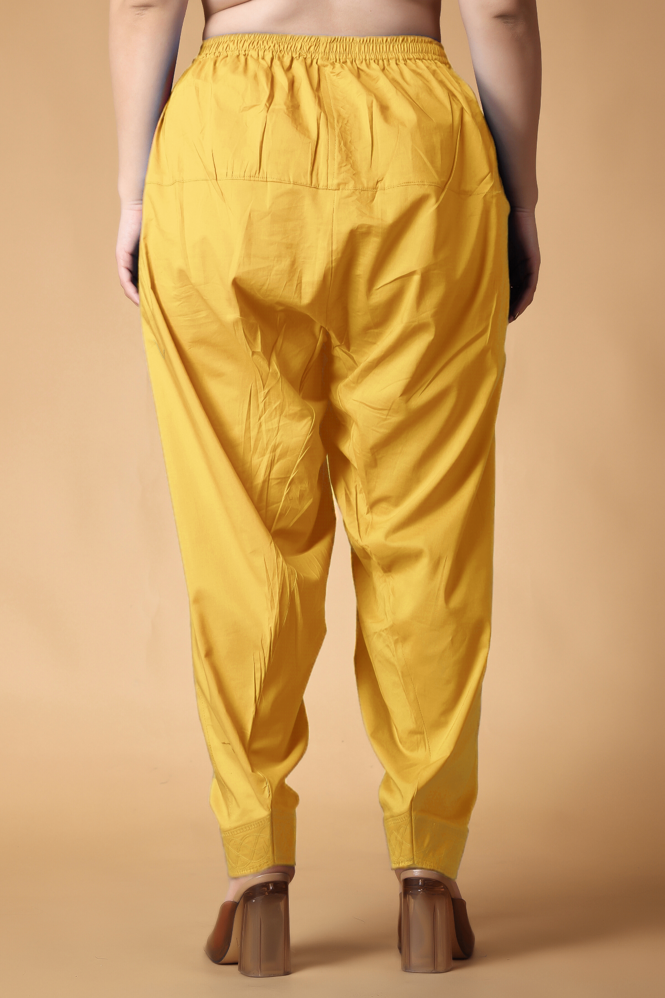 Light Yellow Pleated Cotton Salwar