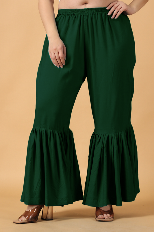 Bottle Green Ruffled Rayon Palazzo