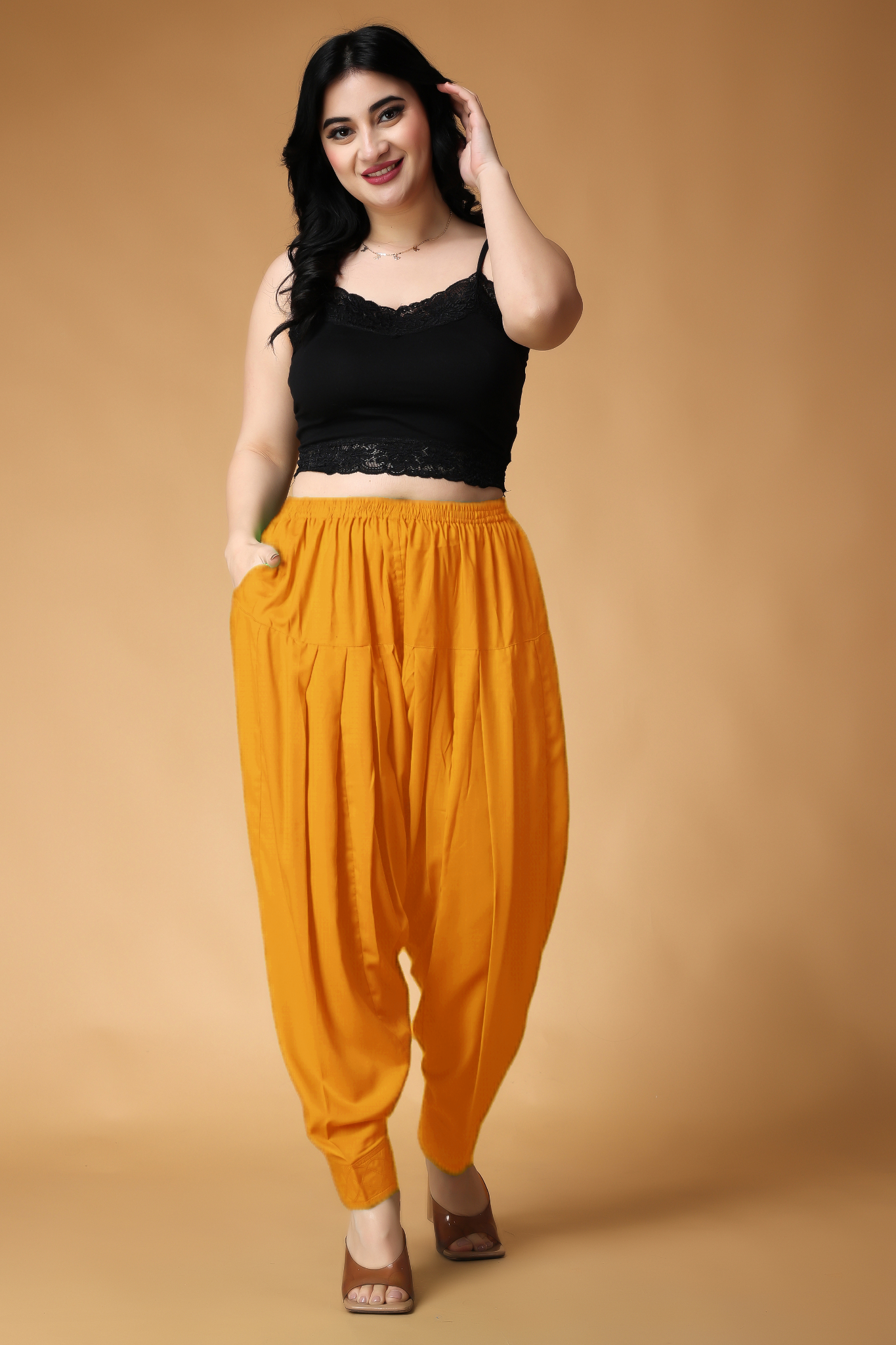 Dark Mustard Pleated Cotton Salwar