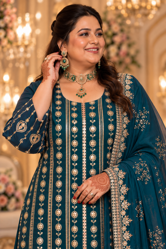 Teal Majesty Embroidered Georgette Suit