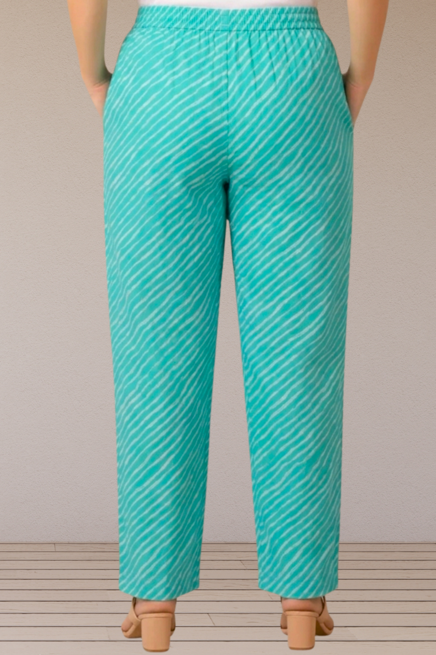 Teal Stripe Printed Cotton Pant