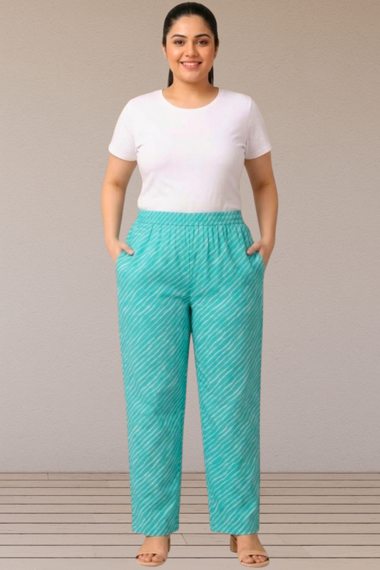 Teal Stripe Printed Cotton Pant