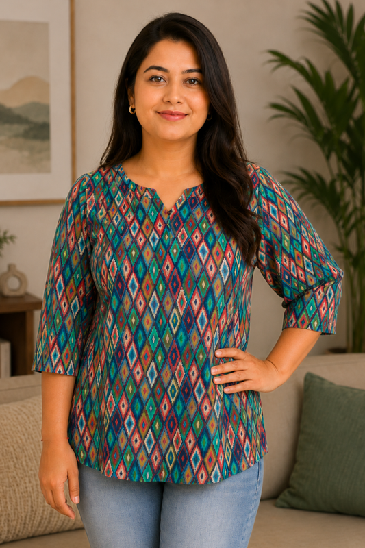 Vibrant Green Printed Short Kurta