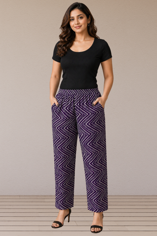 Voilet Cotton Printed Pant Palazzo