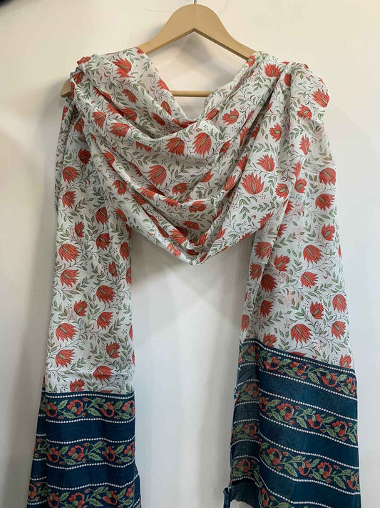 Buy Plus Size Serene White Cotton Dupatta At Apella | Sizes XS to 10 XL | India | Free Delivery | Customized