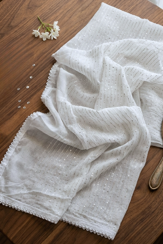 White Chiffon Sequin Dupatta