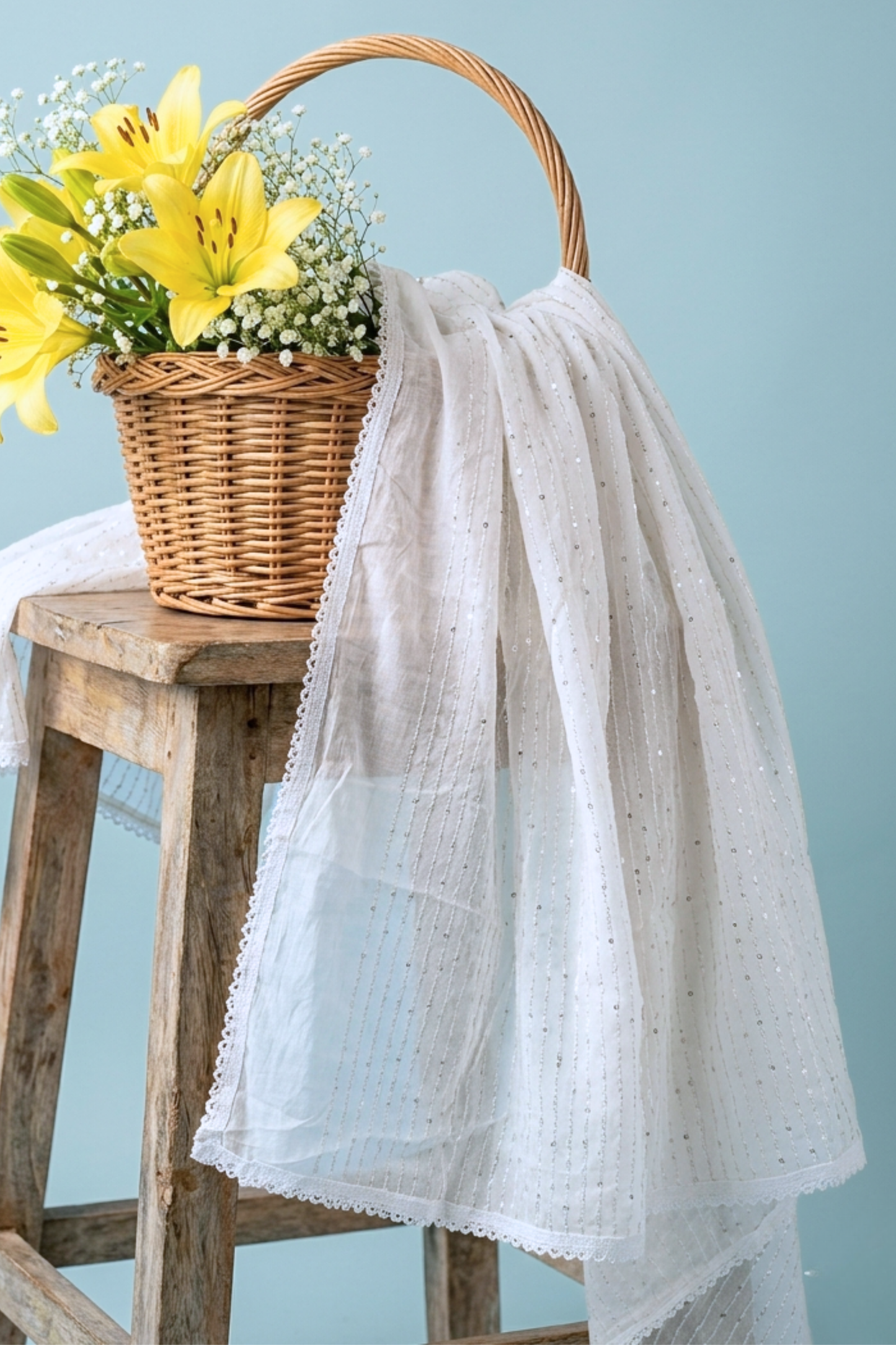 White Chiffon Sequin Dupatta