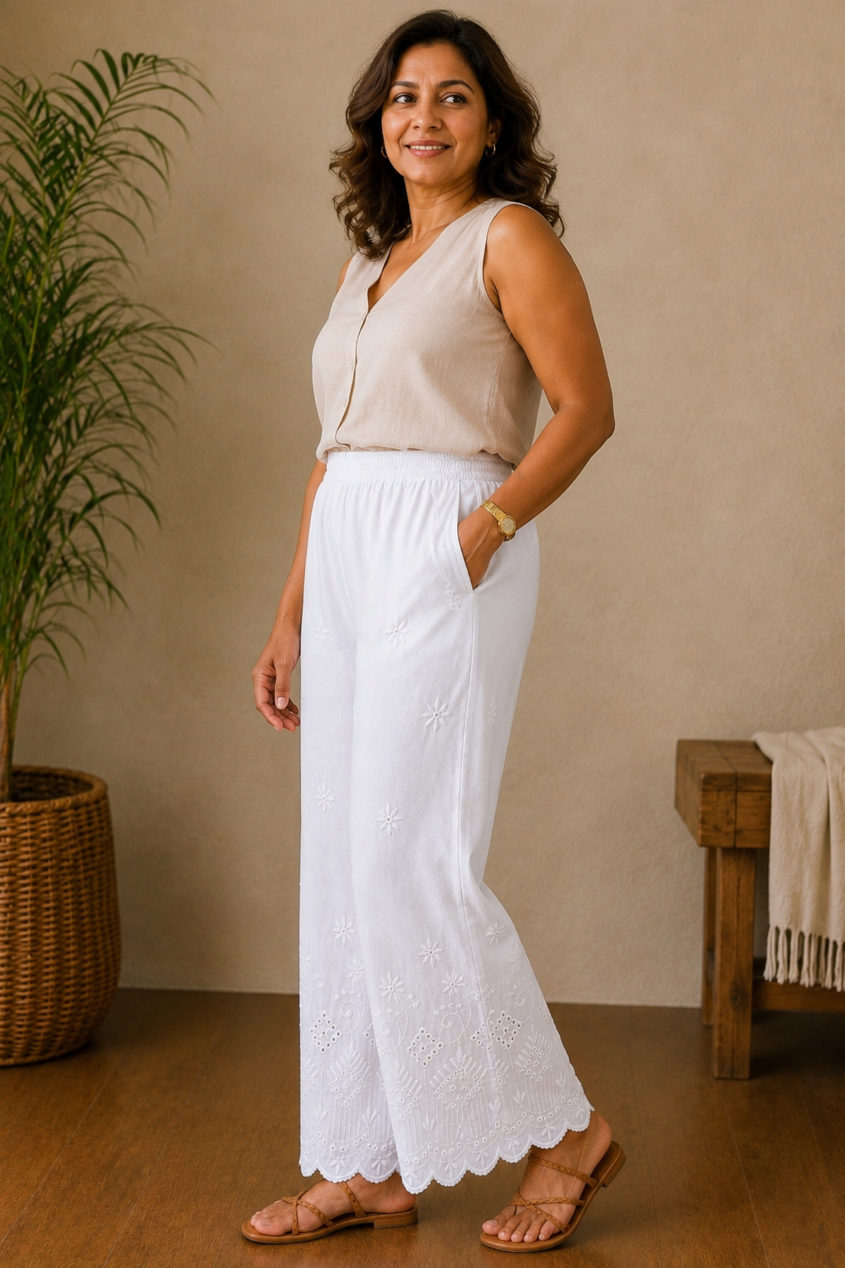 White Chikankari Pant Palazzo