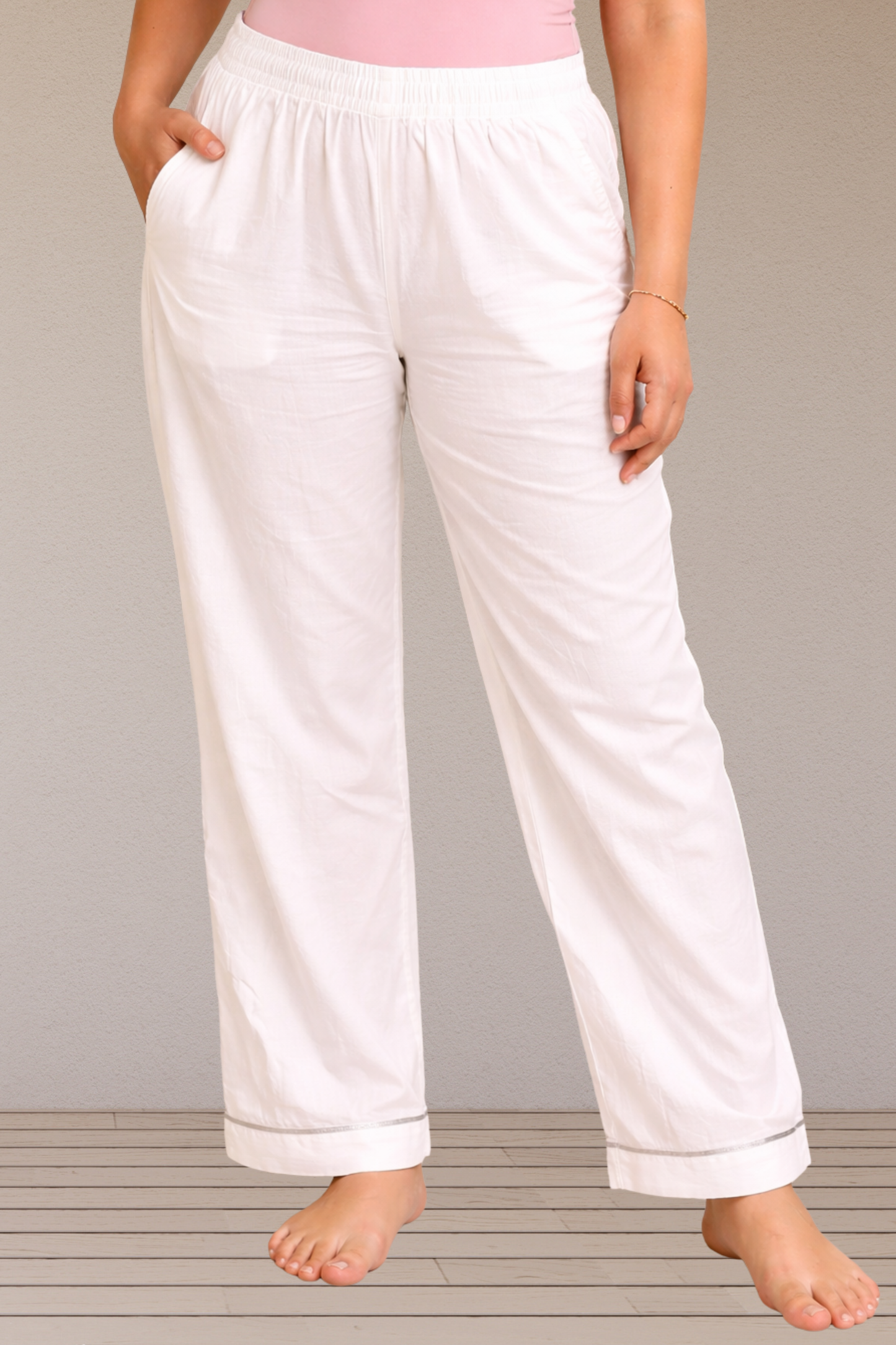 White Cotton Straight Pants