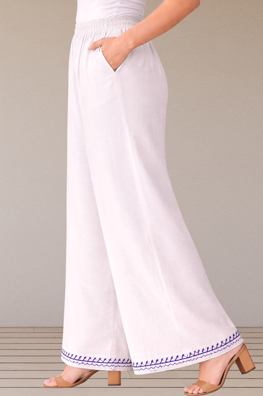 White Detailed Rayon Palazzo