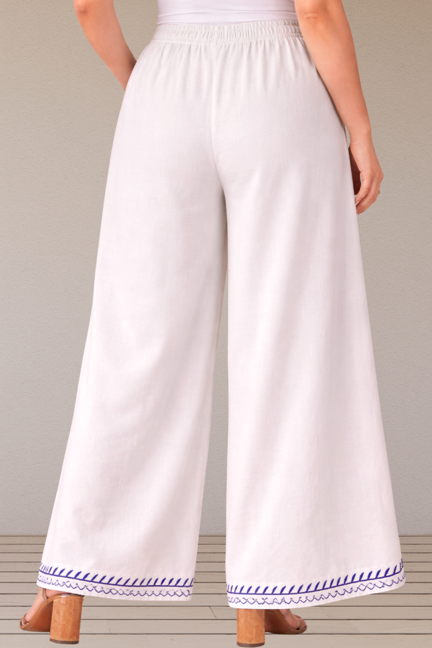 White Detailed Rayon Palazzo