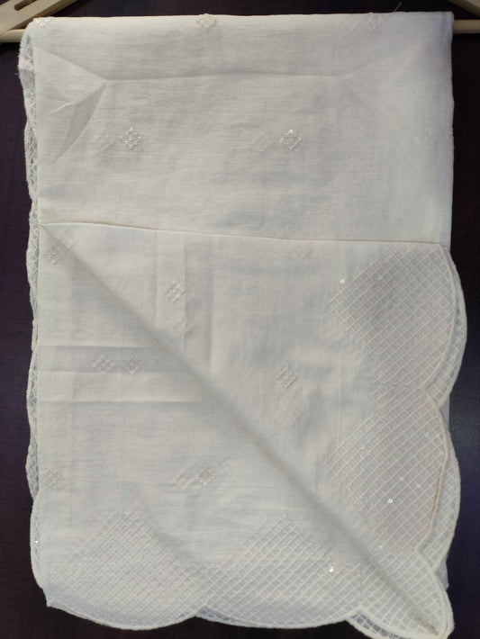 White Sequin Mul Cotton Dupatta