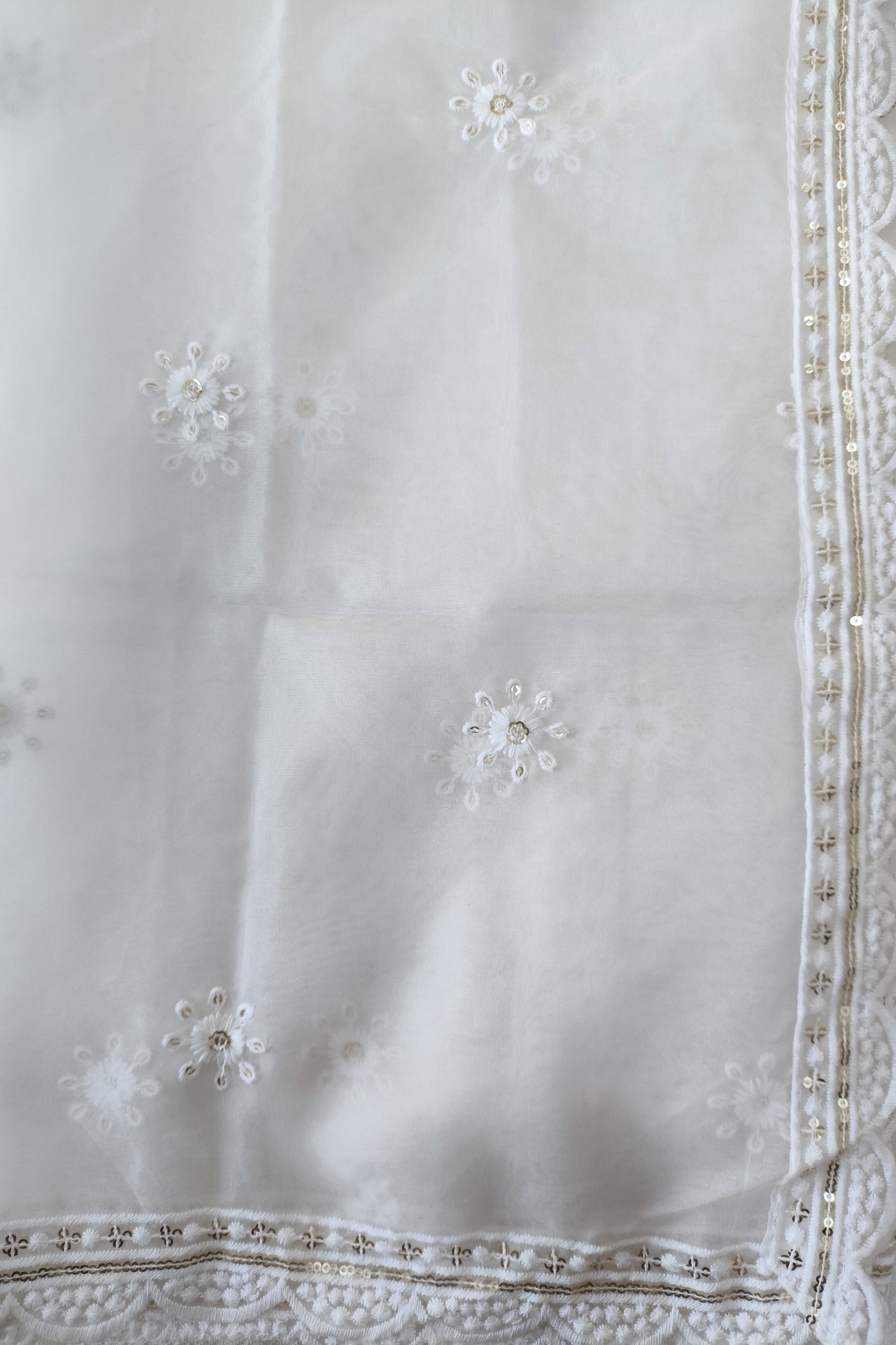 White Organza Embroidery Dupatta