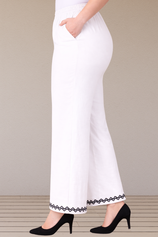 White Embellished Cotton Palazzo