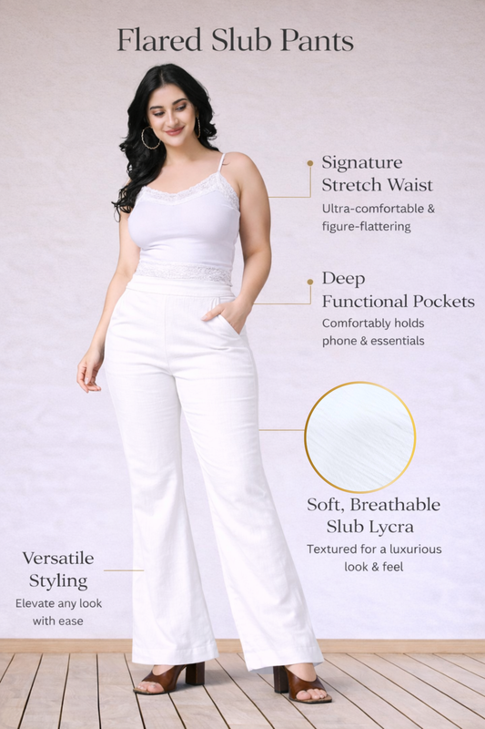 White Flared Slub Pants