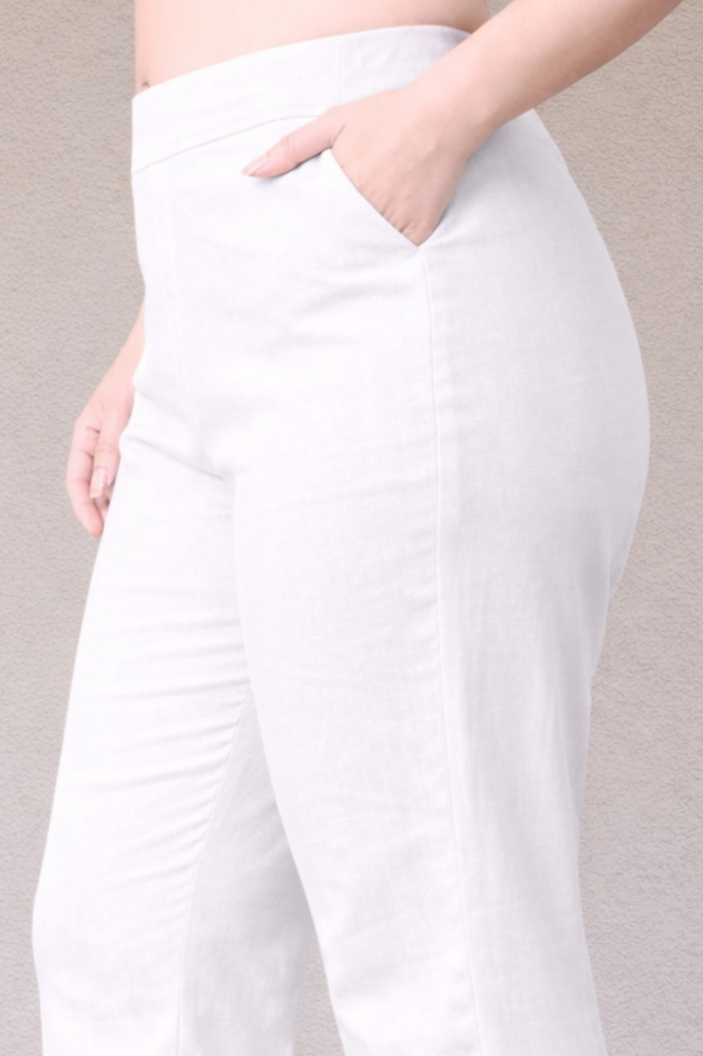 White Flared Slub Pants