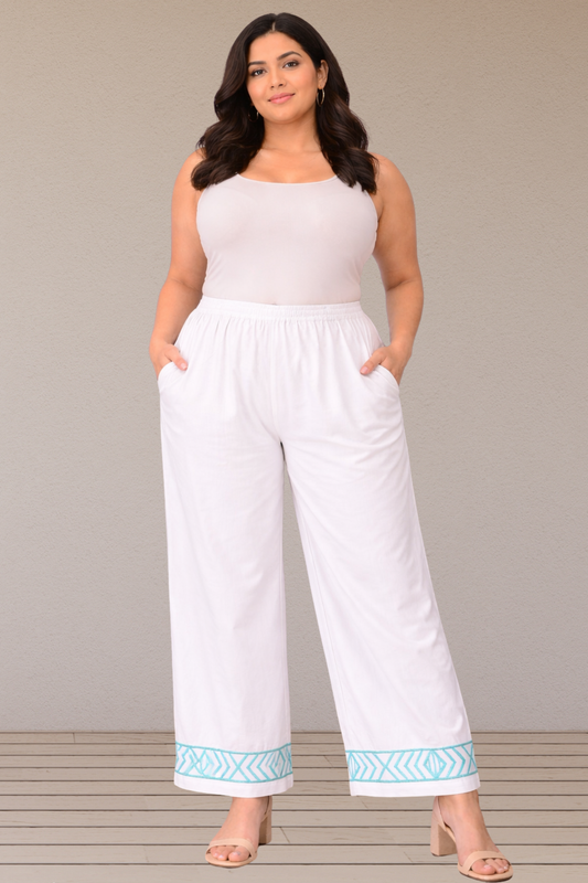 White Hemline Cotton Pant Palazzo