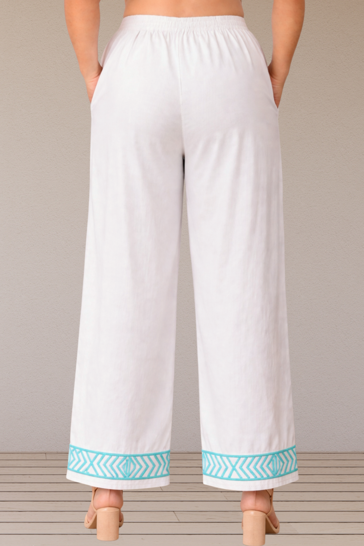 White Hemline Cotton Pant Palazzo