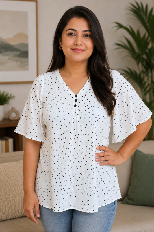 White Polka Printed Top