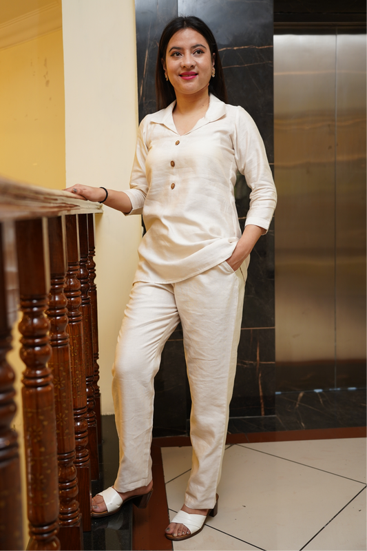 Ivory Creme Linen Co-ord Set