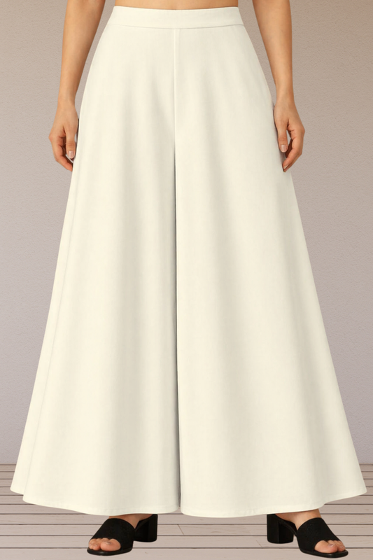 White Rayon Belted Skirt Palazzo