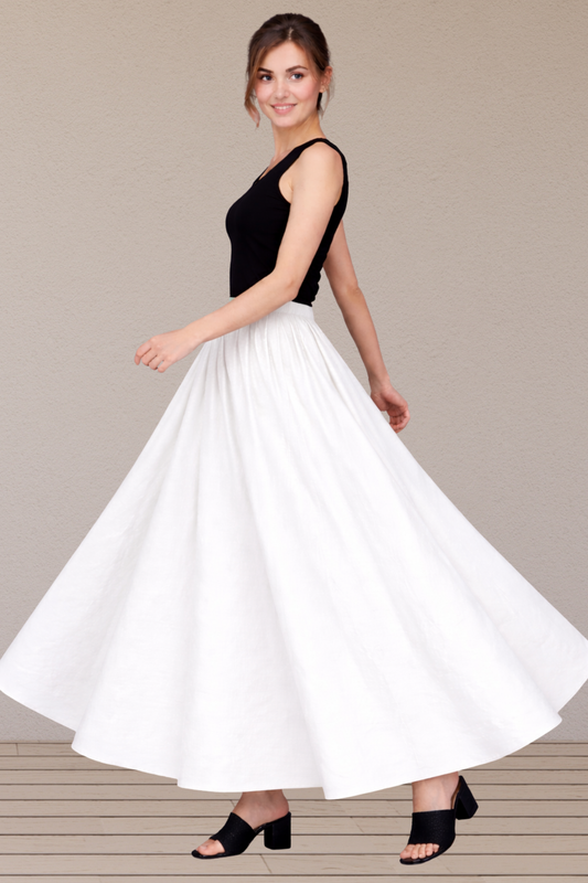 White Rayon Long Skirt