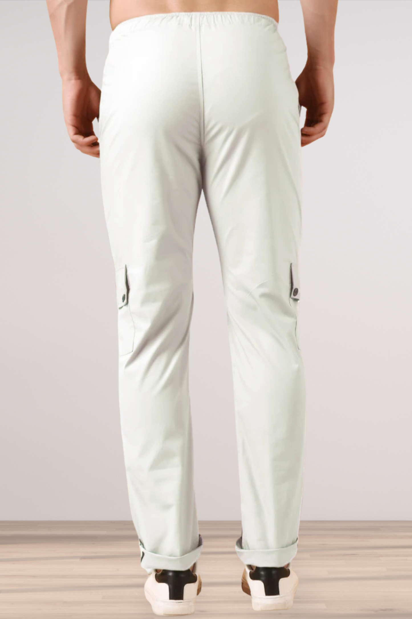 White Solid Cotton Cargo Pants- 4 Pocket