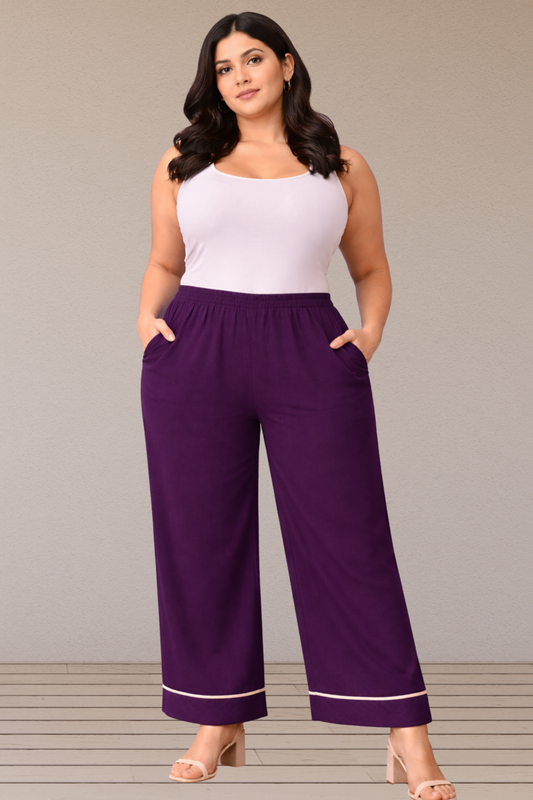 Wine Detailed Hemline Pant Palazzo