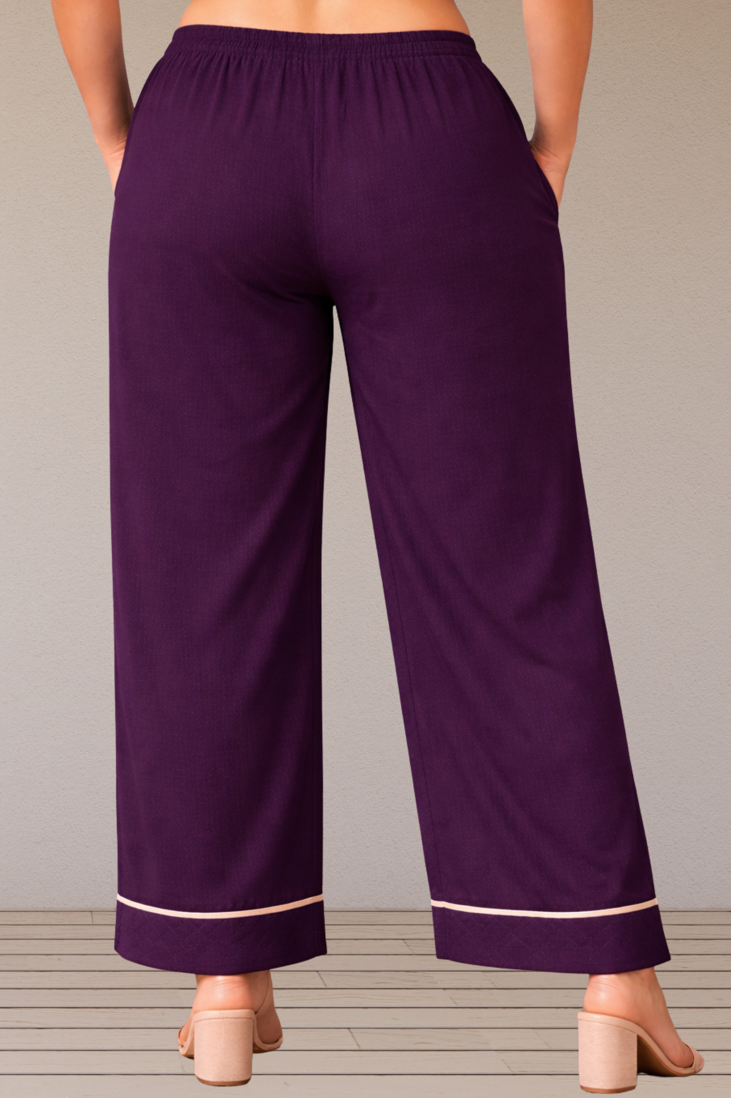 Wine Detailed Hemline Pant Palazzo