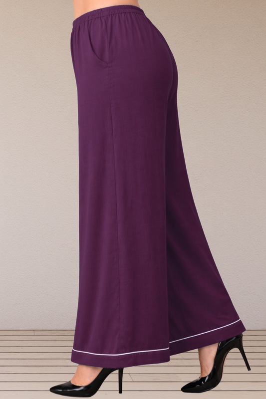 Wine Detailed Hemline Rayon Palazzo