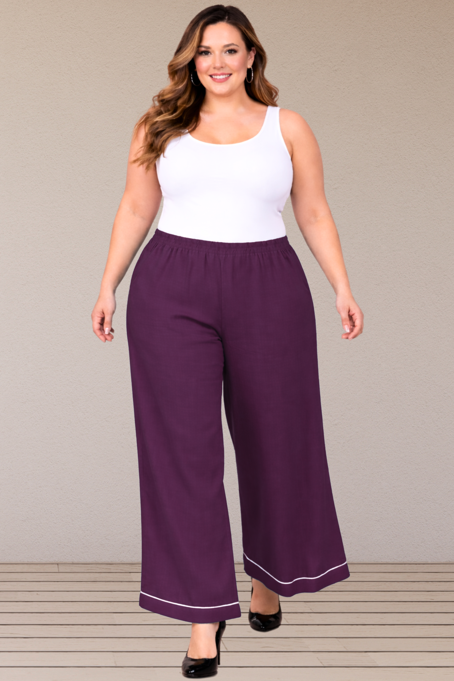 Wine Detailed Hemline Rayon Palazzo