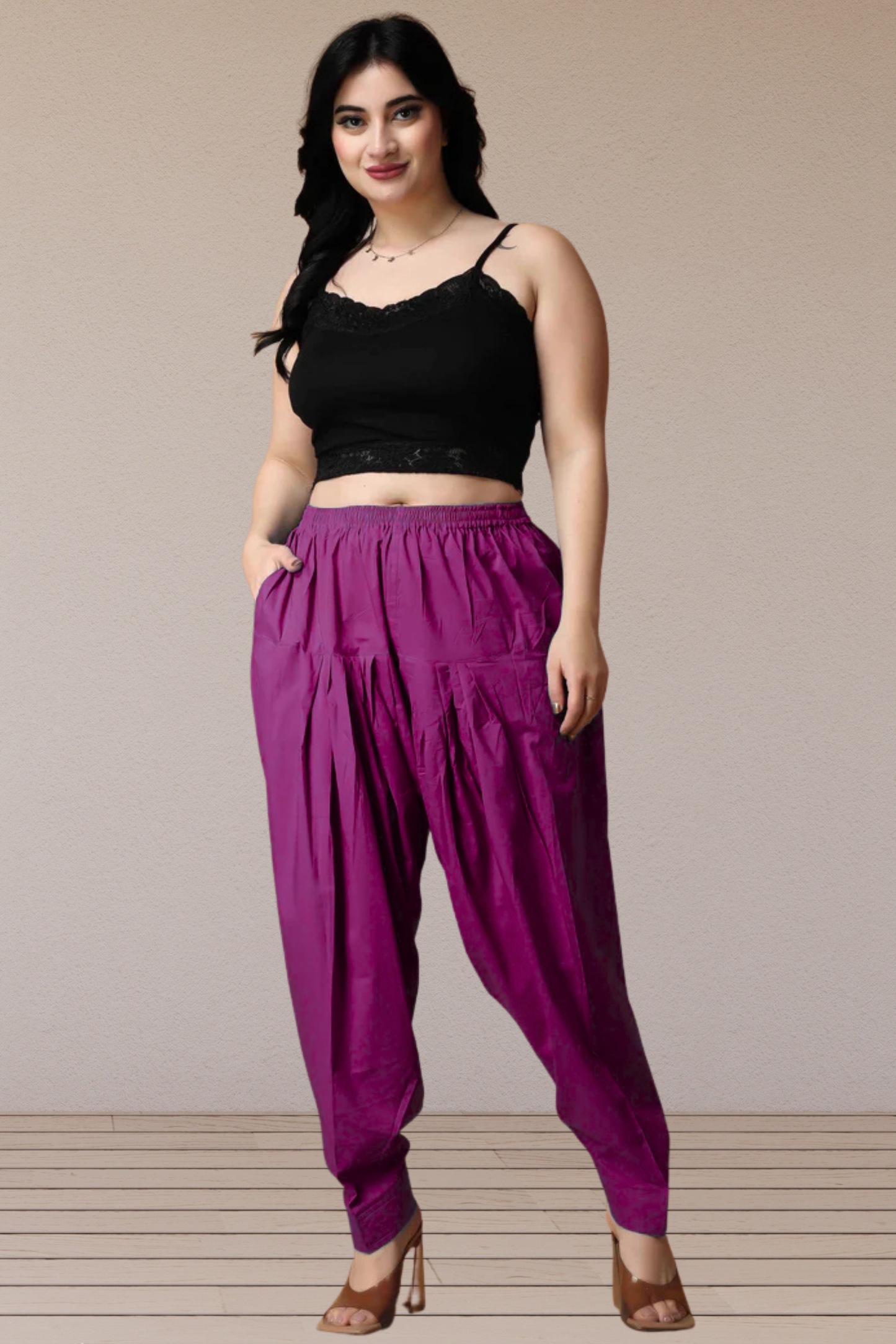 Wine Pleated Cotton Salwar