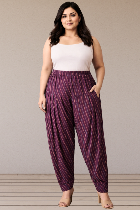 Wine Pleated Printed Rayon Salwar