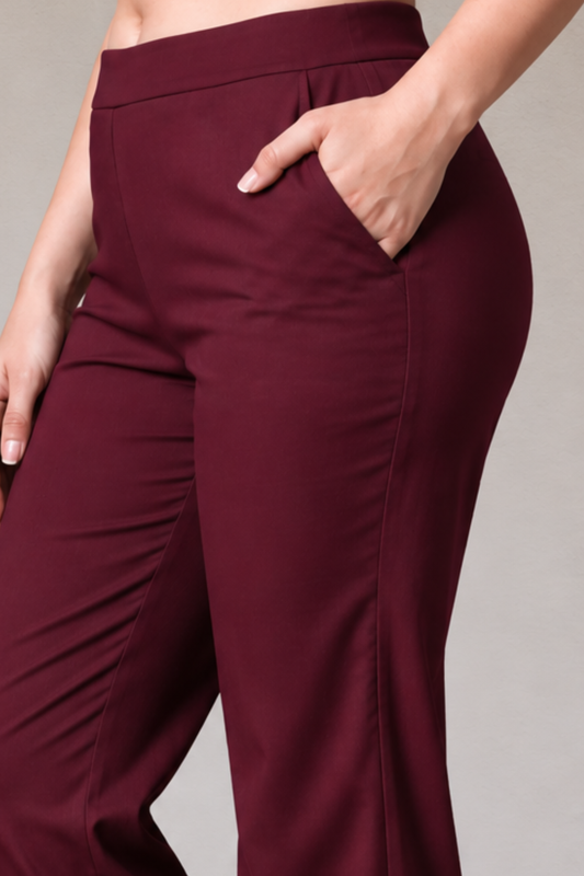 Wine Lycra Slub Pants