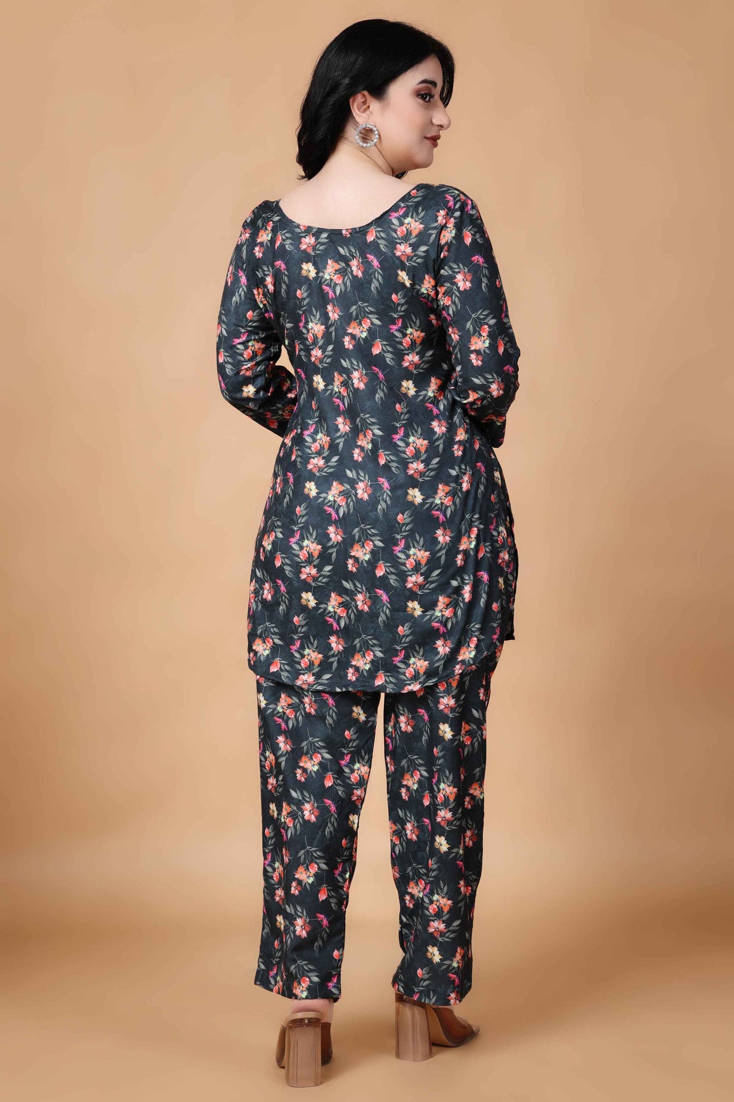 Buy Plus Size Charcoal Poppy Modal Co-ord Set At Apella | Sizes XS to 10 XL | India | Free Delivery | Customized