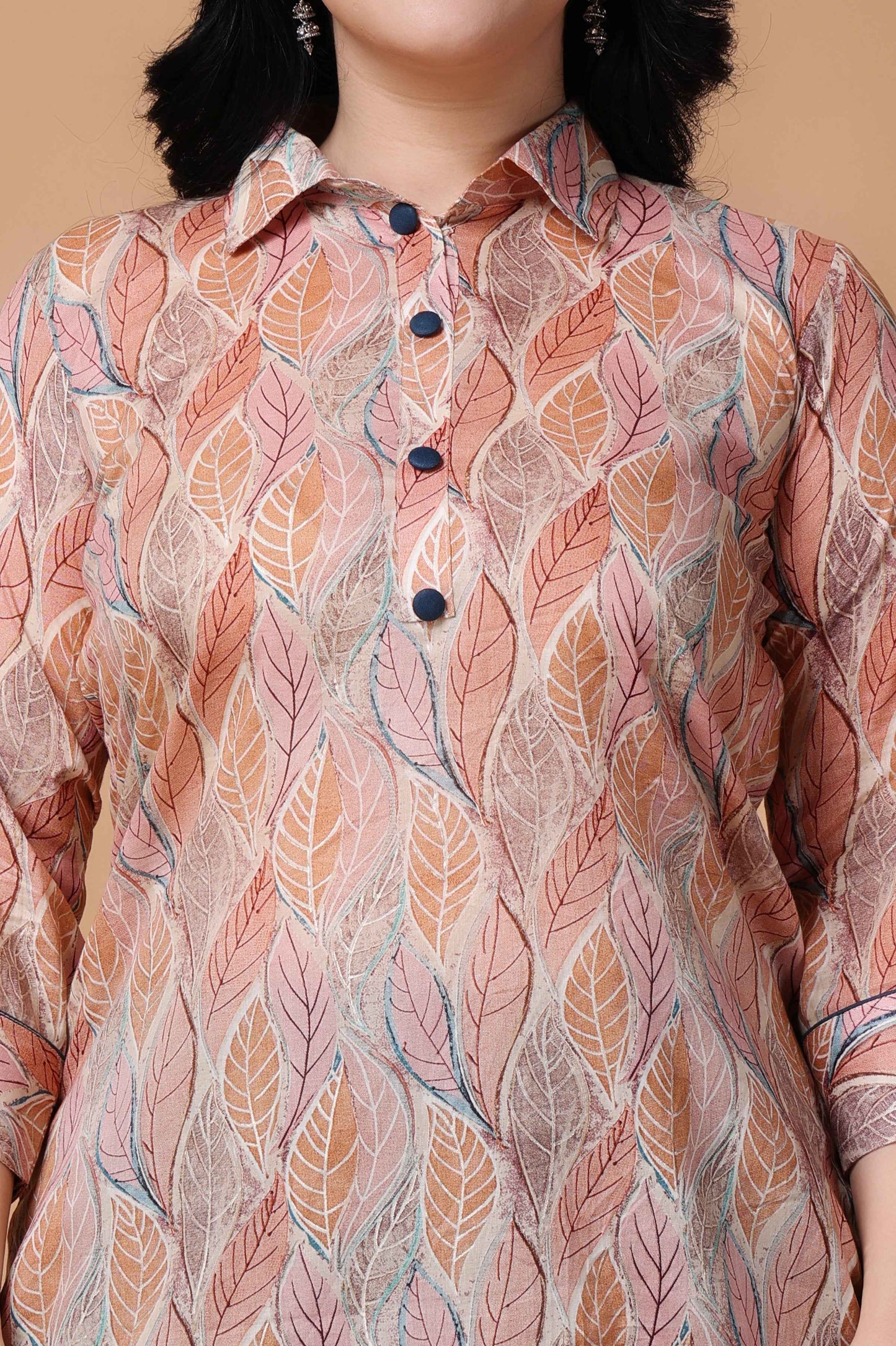 Buy Plus Size Prismic Peach Foiled Mulmul Kurta At Apella | Sizes XS to 10 XL | India | Free Delivery | Customized