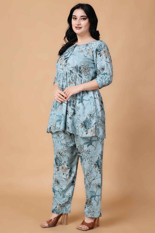 Buy Plus Size Spring Time Peplum Co-ord Set At Apella | Sizes XS to 10 XL | India | Free Delivery | Customized