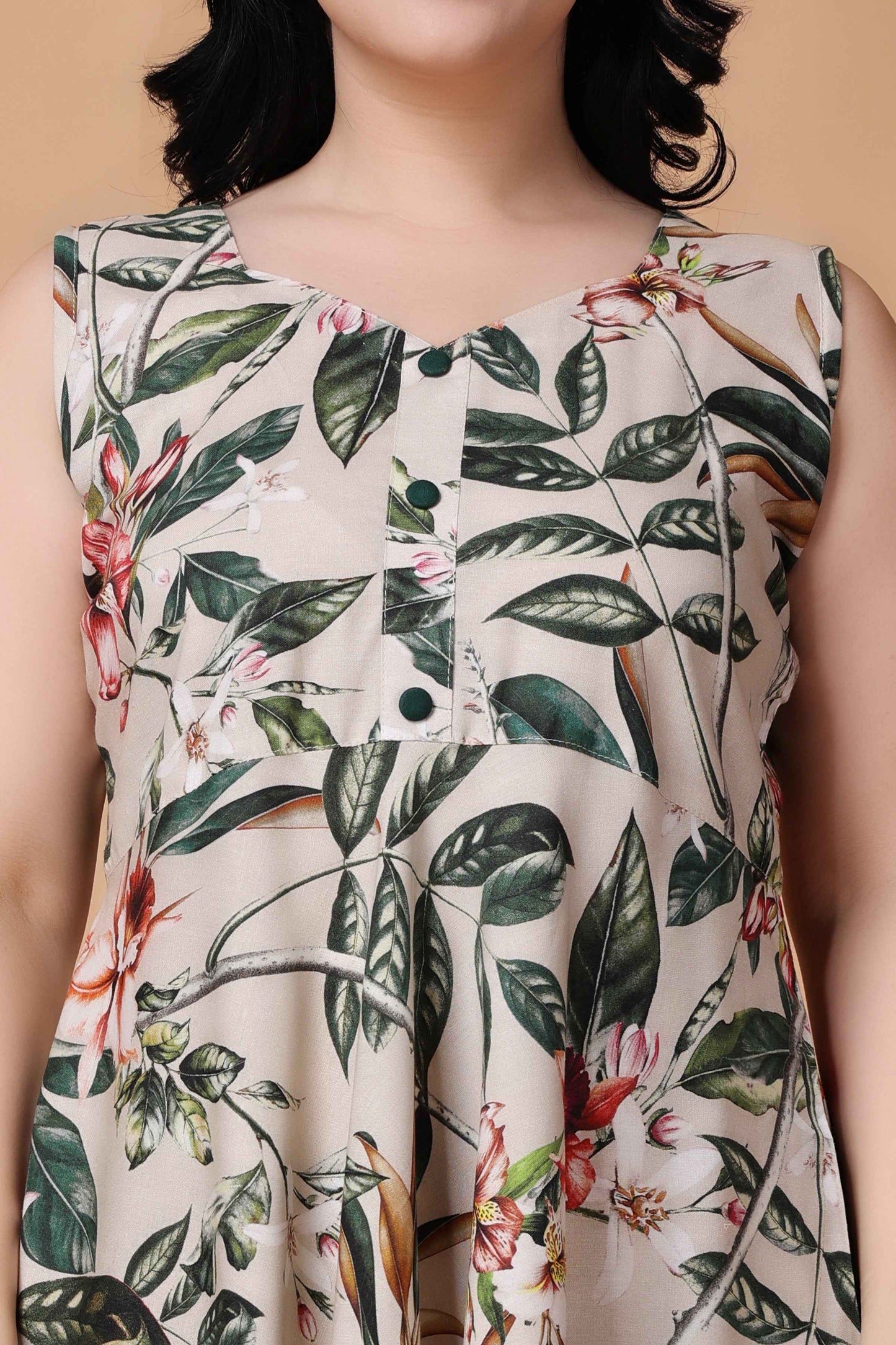 Buy Plus Size Tropical Garden Rayon Short Nighty At Apella | Sizes XS to 10 XL | India | Free Delivery | Customized