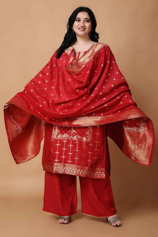 Buy Plus Size Vintage Charm Jacquard Silk Suit At Apella | Sizes XS to 10 XL | India | Free Delivery | Customized