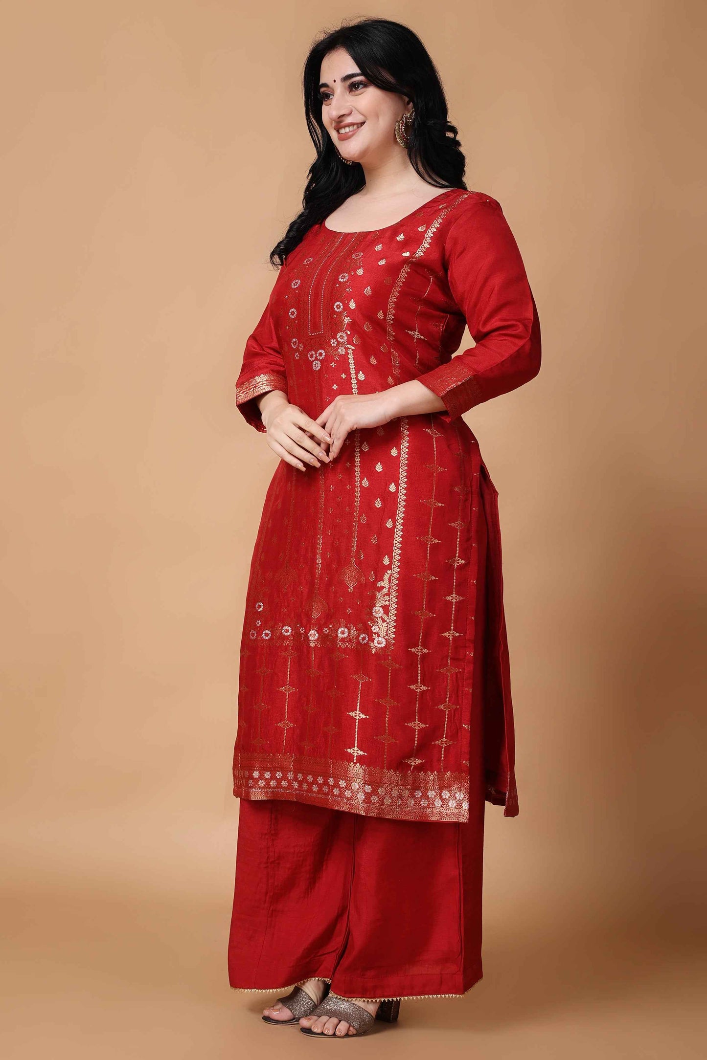 Buy Plus Size Vintage Charm Jacquard Silk Suit At Apella | Sizes XS to 10 XL | India | Free Delivery | Customized