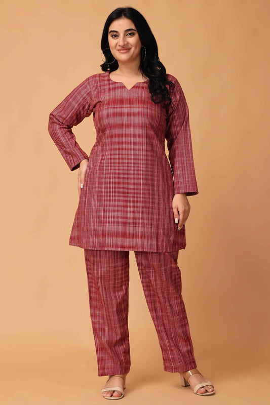 Buy Plus Size Burgundy Blush Woollen Co-ord Set At Apella | Sizes XS to 10 XL | India | Free Delivery | Customized
