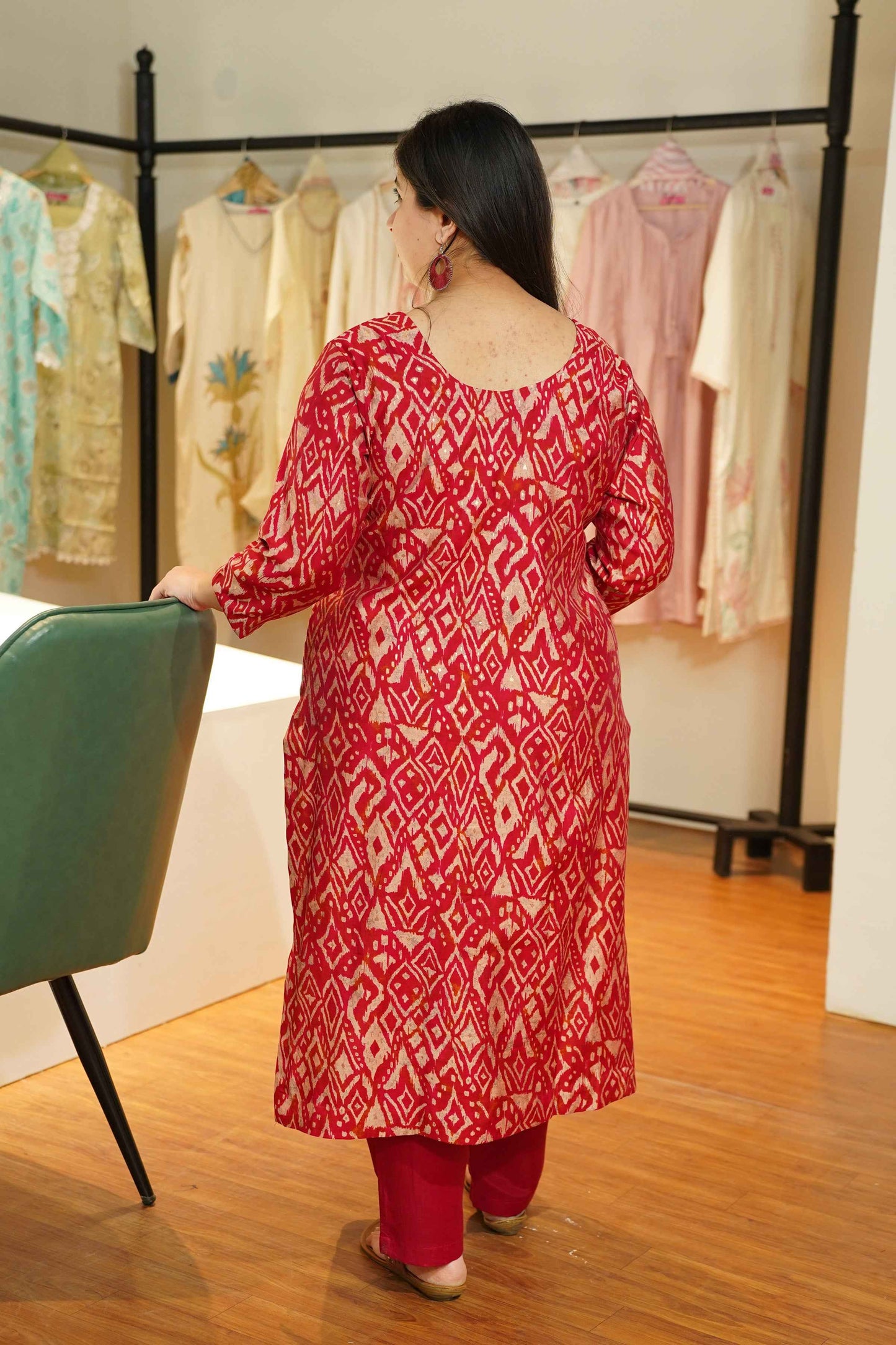 Ruhani Red Muslin Suit Set