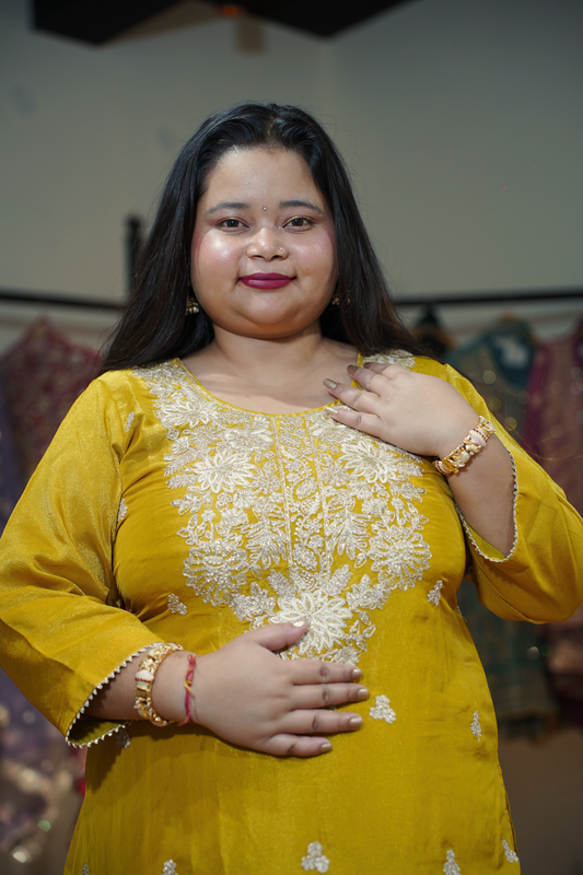 Aarvika Tissue Shimmer Suit With Zari Embroidery