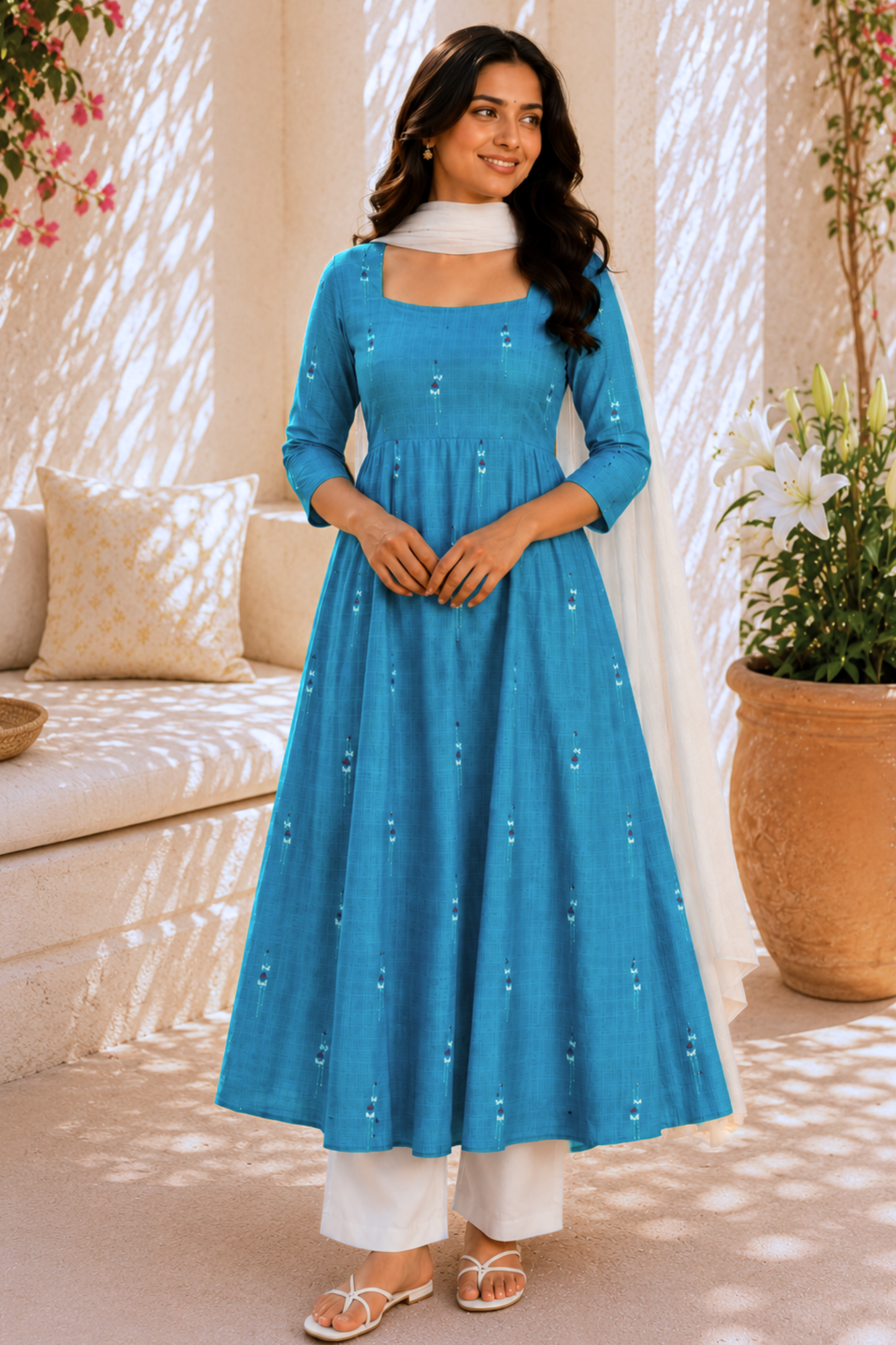 Firozi Cascade Rayon Anarkali Set