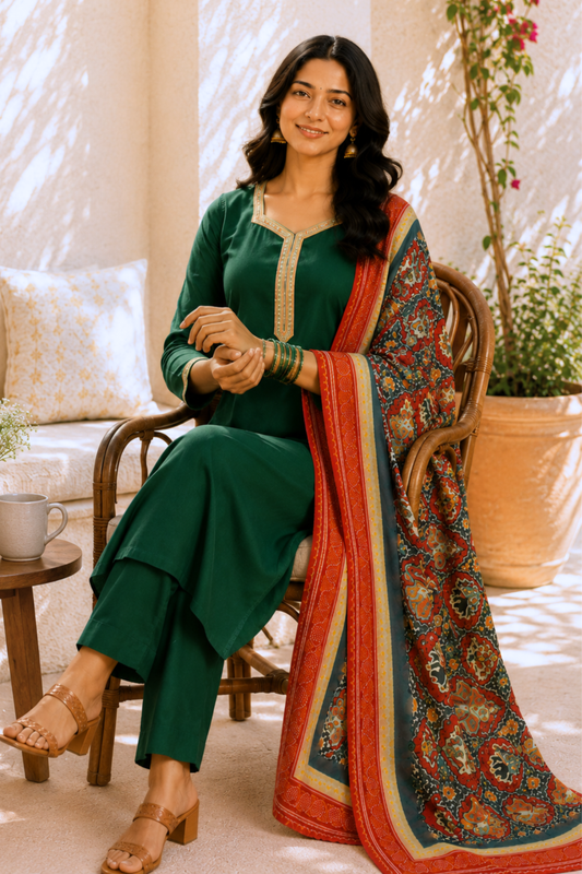 Virasat Green Everyday Suit Set