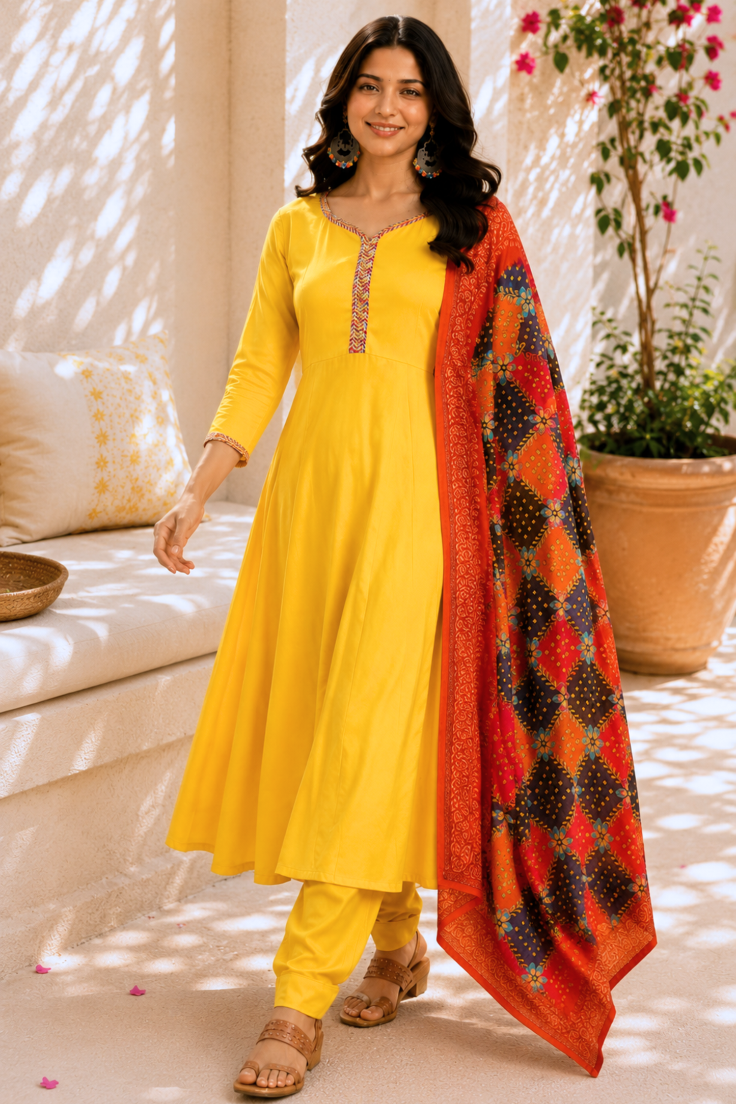 Golden Glow Rayon Anarkali Set
