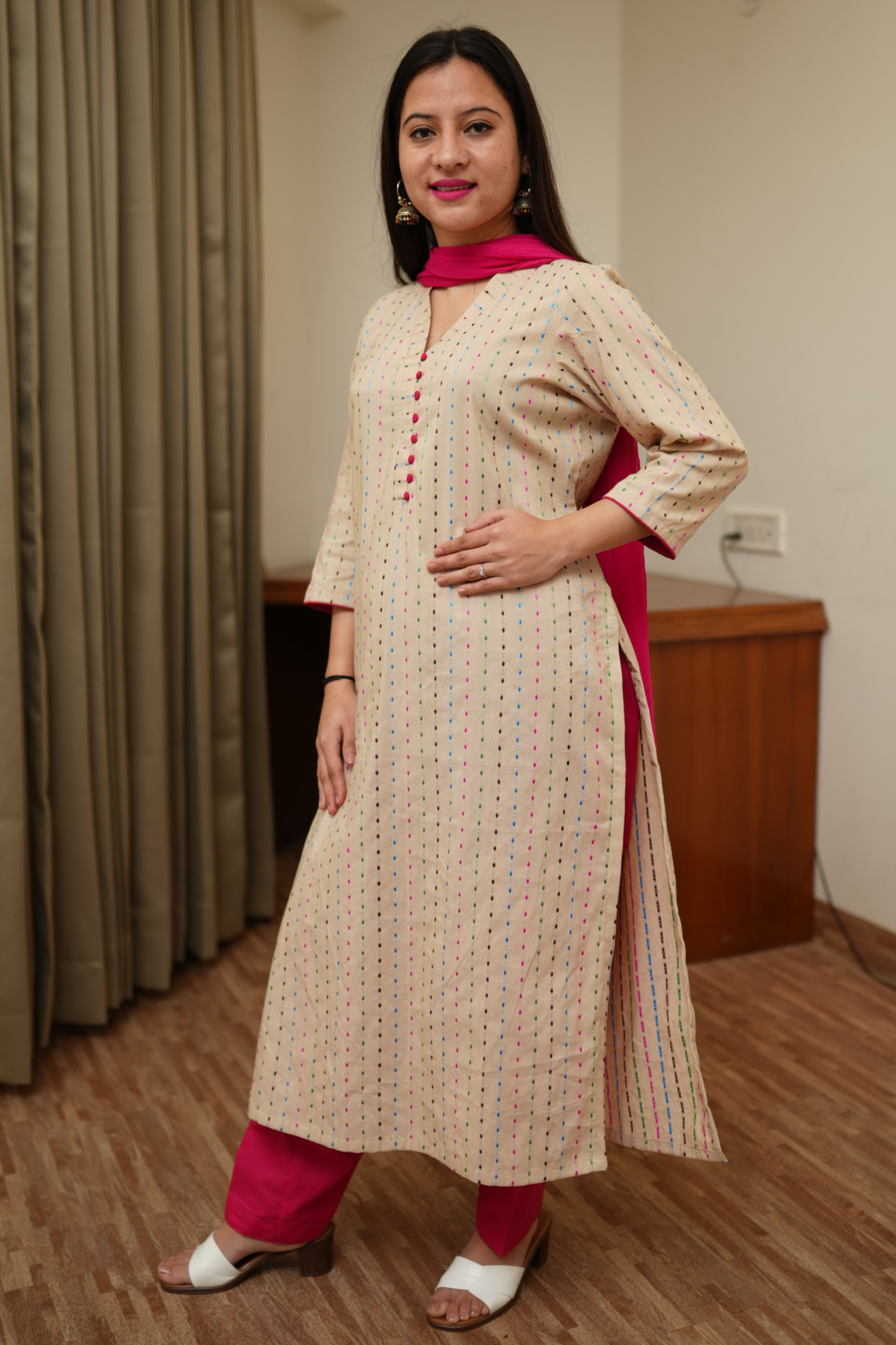 Almond Weaves Cotton Kurta Set