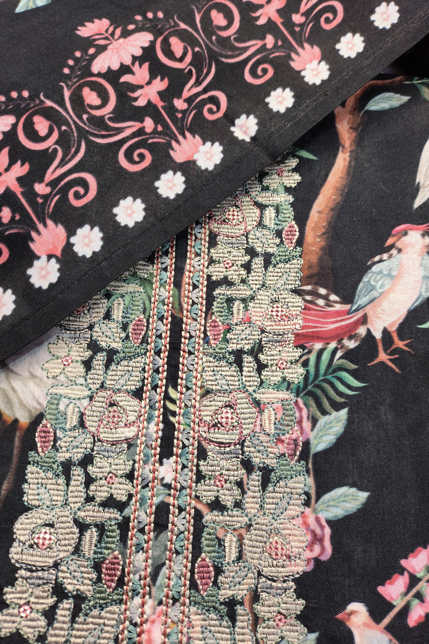 Black Songbird Muslin Dress Material